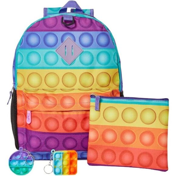 Fidget Pop It Print Kids Backpack with Pop It Keychain and Pencil Pouch Set 16 "